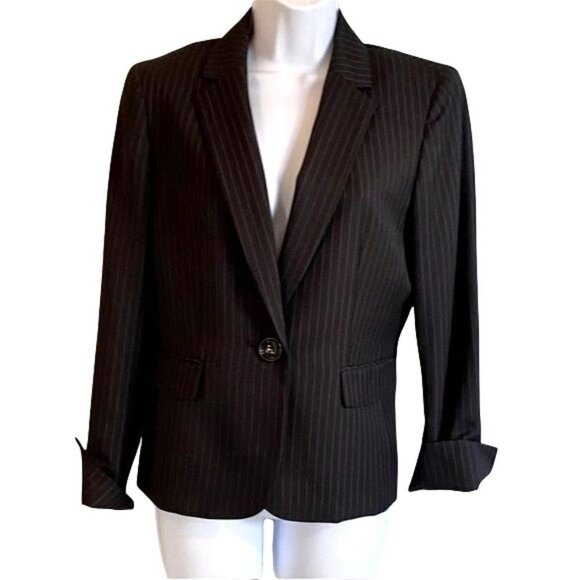 Le Suit Womens Petite Black Pin Striped Blazer 10 P - Picture 1 of 9